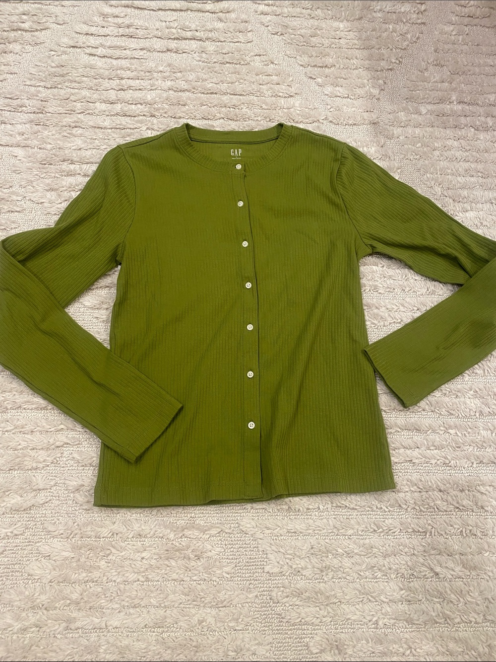 GAP Olive Ribbed Button-Front Long Sleeve Top Sz M